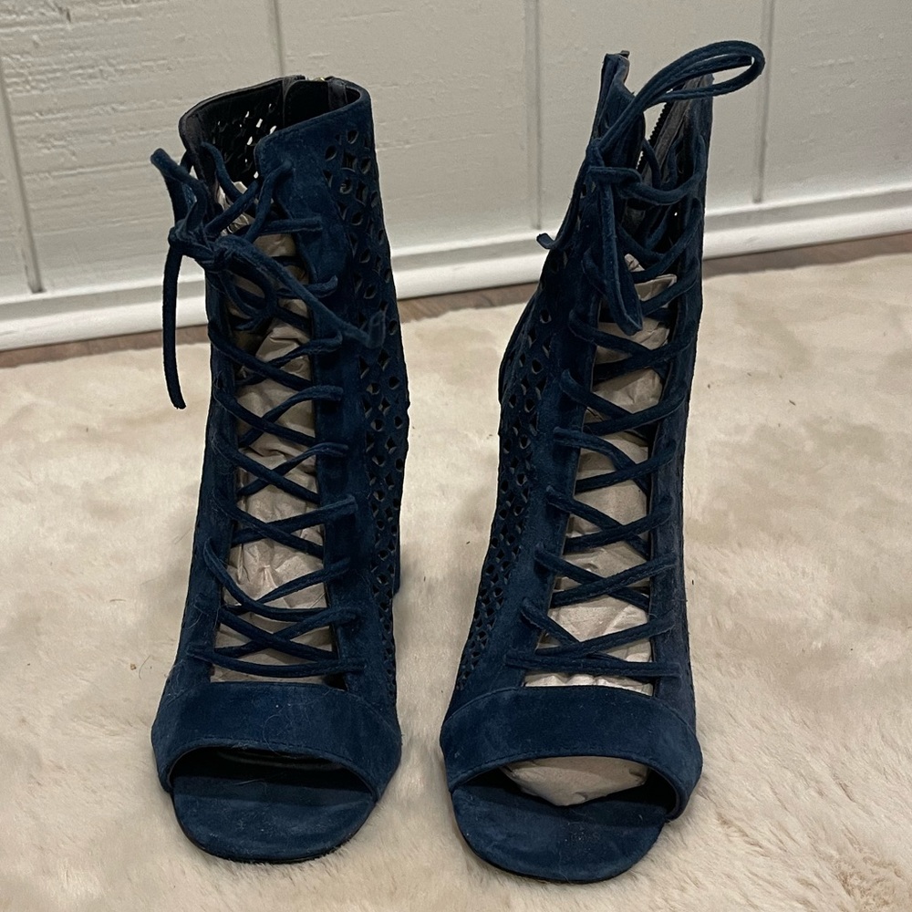 Marciano blue suede open toe bootie